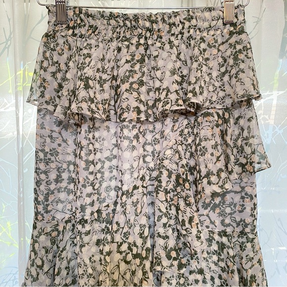 MISA LOS ANGELES gray green floral print JOSEVA TIERED RUFFLE MIDI SKIRT - Picture 9 of 12